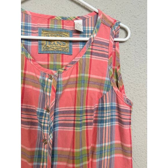 VTG Liz Claiborne Plaid Pink Blue Cotton Shift Sleeveless Jumper Sun Dress Sz 10 - Picture 6 of 10